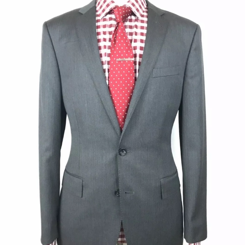 J Crew Mens Grey Herringbone Wool Ludlow Slim Fit